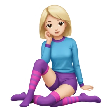 Cute girl thigh high socks sitting legs out, colorful clothes sticker