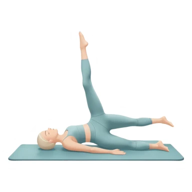 A person performing a Pilates exercise on a mat in a clean, modern studio. The focus is on core strength and flexibility, with a neutral, calming color palette. Simple equipment like a reformer machine and a soft, tranquil background enhance the feeling of controlled movement and focus. sticker