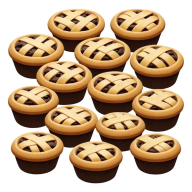 Baking community avatar in clean emoji-style illustration. Pies, cookies, and muffins grouped together, warm golden tones, simple shapes, flat design, high contrast, cozy and friendly. sticker