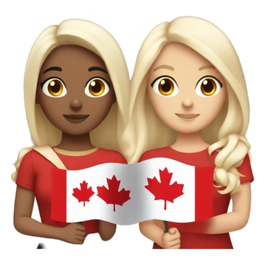 4 girls holding canada flag one brunette, one black hair and two with blonde hair  sticker