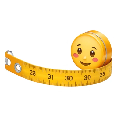 Cute emoji-style measuring tape roll, yellow color with orange highlights, soft edges, small eyes and smile for fun cartoon effect, simple emoji icon style. sticker