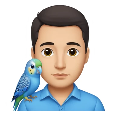 blue budgie parakeet with handsome Latino man sticker