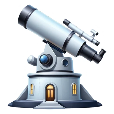 An icon featuring an observatory with a giant telescope, set against a starry sky. The design includes visible planets, distant stars, and galaxies, symbolizing the study of astronomy and celestial exploration. Transparent background highlights the wonder of the universe. sticker