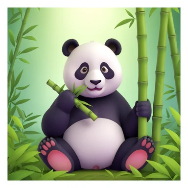 panda eating bamboo in forrest background, close up pose sticker