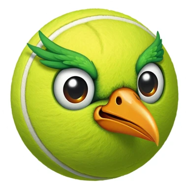 Tennis ball with bird face sticker