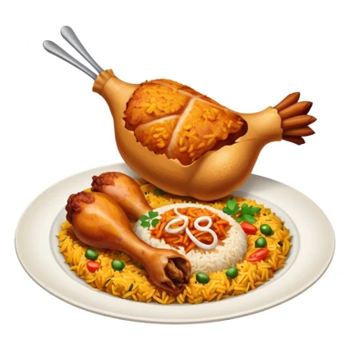 Emoji with biryani and a chicken leg piece in a plate sticker