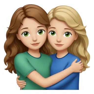 make me and my best friend togheter i have shoulder-lenght brown hair and light brown eyes and she has really long wavy hair blonde/brown hair and green/blue eyes we are hugging or taking a selfie  sticker