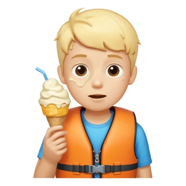 boy kid wearing lifejacket, eating ice cream sticker