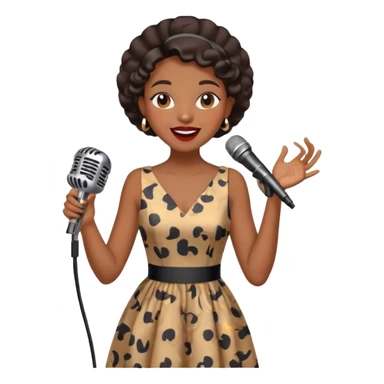 Black jazz singer girl, vintage dress, microphone, joyful expression sticker