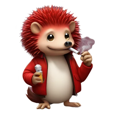 Red emo hedgehog smoking a cigarette sticker