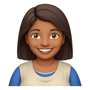 50 yr old chubby Sri Lankan woman, dark skin, straight brown hair, big smile, white teeth, european clothes, shoulder length hair sticker