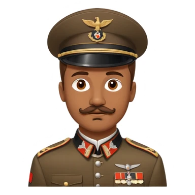 A 25 year old man with brown buzz cutter hair and a brown mustache whos slightly heavy in weight but not too heavy and he’s wearing a historically accurate 1941 German war uniform sticker