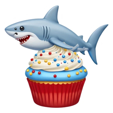 Cupcake  with a  dog  and friendly shark with gloden and silver and blue and red icing  sticker