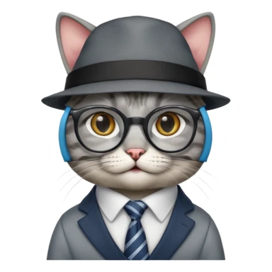 half body cat with ties and opticals and  hat sticker