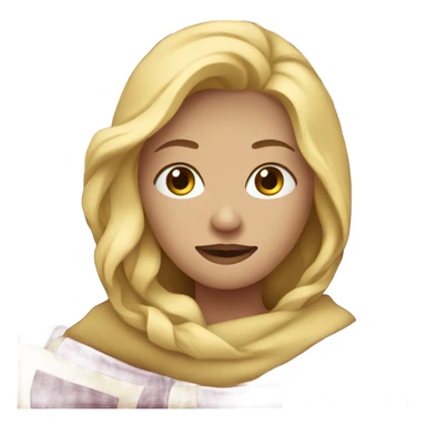 Blonde lady with a dark burgundy soft blanket sticker