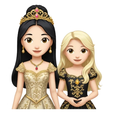 Asian girl black hair and blonde white girl dressed as princesses sticker