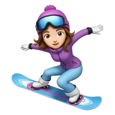 Woman with brown hair snowboarding in 3d sticker