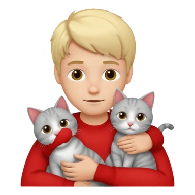 Make 20 gray cats cudling a kid that’s a boy wearing all red and he’s blond sticker