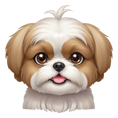 Cinematic Cute Shih Tzu Portrait Emoji, Head playfully tilted with large, sparkling eyes and a fluffy, endearing fur in gentle, pastel tones, simplified yet irresistibly charming, highly detailed, glowing with a warm, cuddly radiance, high shine, radiating affectionate and joyful energy, styled with a soft, playful outline, capturing the essence of a cute Shih Tzu that seems destined to charm everyone in its path! sticker
