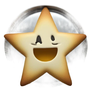 Circle dalgona cookie in metal tin with star shaped cutout in the middle sticker