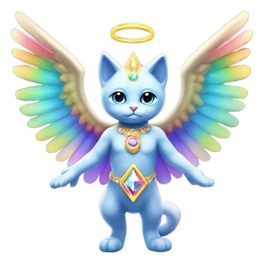 Transcendent Heavenly Rainbow 4d Diamond ultra mega surpream Omni-Cat God with wings and a ring around its body and another ring above it’s head full body sticker