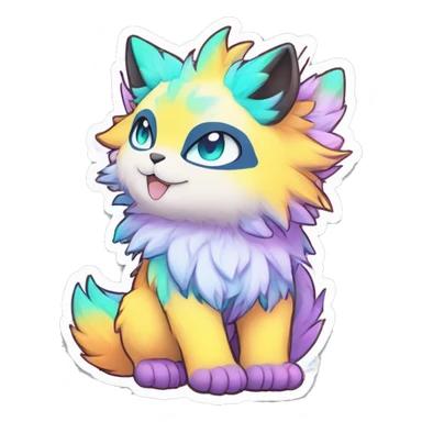 Anthro Fluffy Cool Cute Magical Elemental Shiny Colorful Neon Vibrant Colors Sparkle Kemono-style Chibi Fantasy-Animal-Fakémon-Pokémon-Hybrid Fur Sona Aesthetic Full Body Sticker sticker