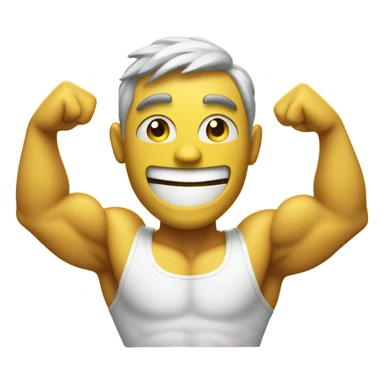 Smiling emoji with two flexing muscle arms sticker