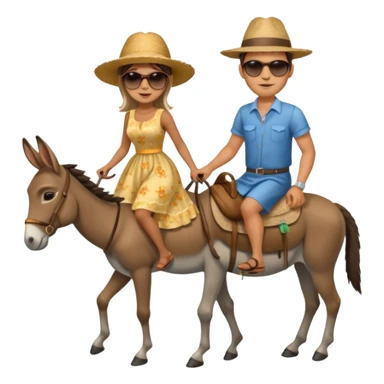 a lady on a donkey while the man is walking alongside the donkey sticker