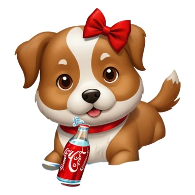 Dog with bow swimming in Coca Cola in winter sticker