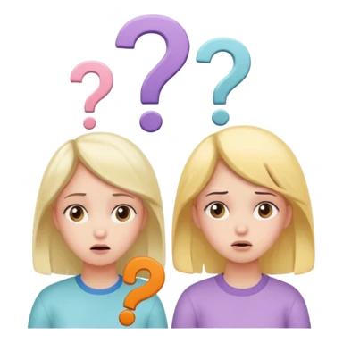 

 
Two girls are talking; one looks confused with question marks above her, while the other explains something. The illustration has a cute pastel style. sticker