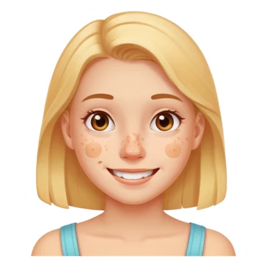 chica con acné en el rostro, expresión sonriente, fondo blanco sticker