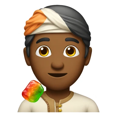 an indian holding a gummy  sticker