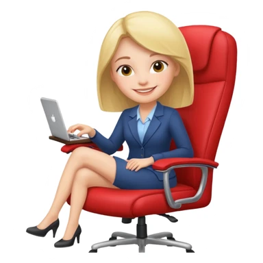Woman having cartoon faced relaxing in an office chair and smiling sticker