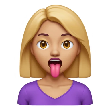 A 3D emoji-style woman with a dead-face vibe: X-shaped crossed-out eyes, mouth open with tongue sticking out slightly, lifeless cartoon expression. She has light caramel brown skin, smooth glossy emoji texture, rounded face, shoulder-length hair, wearing a purple top. sticker