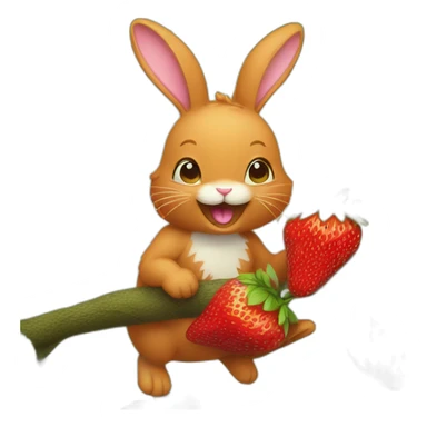 A little ginger bunny eating a strawberry off a tree sticker