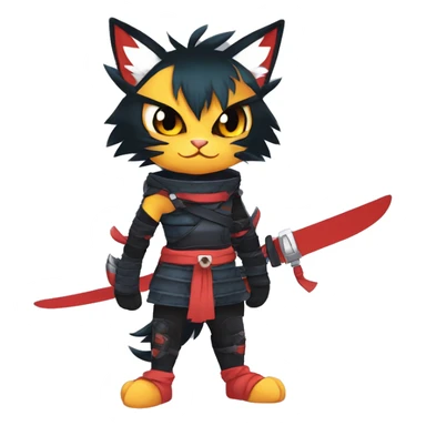 Edgy Shiny Anthro Samurai cool pretty dark Litten-Pokémon-cat-fursona-animal techwear Bandages gloves socks sticker