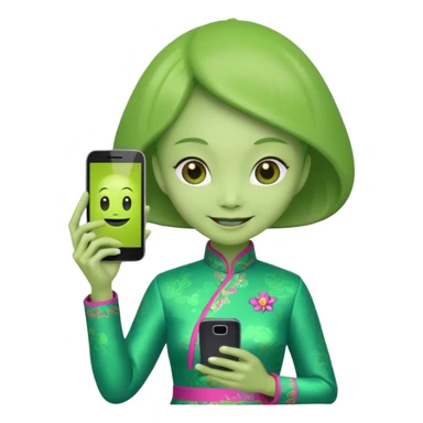 alien with chinese custome dress and smartphone sticker