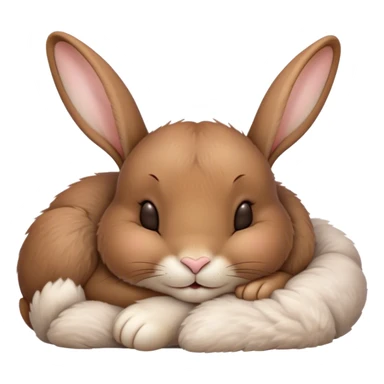 Meme-Worthy Cute Sleeping Brown Rabbit Portrait Emoji, Head resting peacefully with a contented smile, showcasing a delightfully sturdy build and a luxuriously soft brown fur, eyes shut in a serene nap, Simplified yet hilariously adorable features, highly detailed, glowing with a soft, drowsy light, high shine, relaxed and utterly lovable, stylized with an air of playful laziness, bright and heartwarming, soft glowing outline, capturing the essence of a comically sleepy bunny, so meme-worthy it feels like it could instantly become the next viral sensation of adorable slumber! sticker