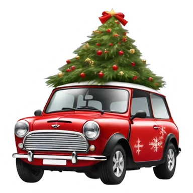Red Mini Cooper clubman decorated for Christmas  sticker