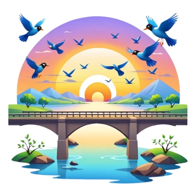 sunrise landscape with a bridge and birds sticker