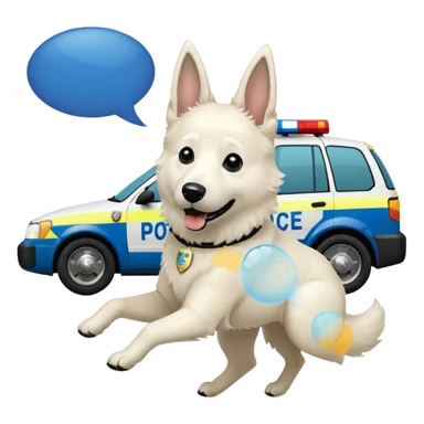 White belgian Shepard Runs away from police car and says "ACAB" sticker