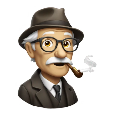 white old man with smoking pipe, glasses on for head sticker