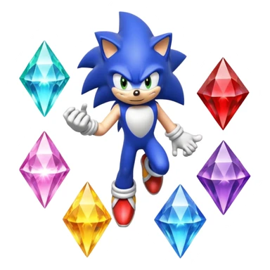 I want Sonic the hedgehog with the 7 chaos emeralds and the Goku aura transformation, where is the super Sonic aura Is a power 7 diamonds, red, blue, yellow, green, white, cyan and purple sticker
