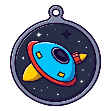 cartoonish medal for Star Citizen Hathor activity, sci-fi theme, metallic, includes a star and spaceship motif, playful and bold, suitable for in-game achievement sticker