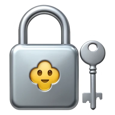 A chrome silver lock and key emoji, smooth metallic surfaces, glossy reflections, luxury swag vibe, minimal iOS emoji style, centered on clean white background sticker