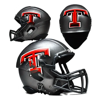 Texas-tech-red-raiders 
repeat T logo artwork all over  gunmetal silver accents on battle helmet on top  tall steampunk gothic Mohawk in multi  color Logo T in hint of shiny silver 3d sticker