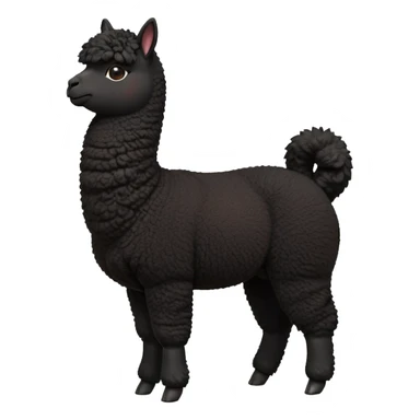 cinematic-[black alpaca]-realistic-full-body-standing-emoji,-tail-flicking-lazily,-head-tilted-dramatically,-curly-[black]-coat,-simplified-yet-realistic-focused-features,-highly-detailed,-glowing-with-an-almost-sarcastic-glow sticker