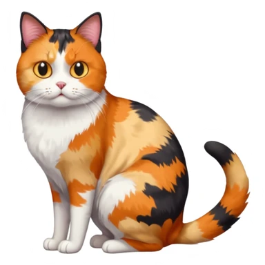 full body colourful calico cat with skinny head and fat body with an anxious face sticker