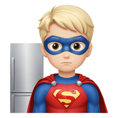 thoughtful boy in the kitchen superhero sticker