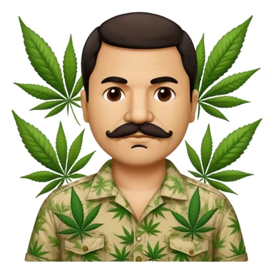 Mexican drug lord El Chapo with mustache and cannabis leaf patterned shirt sticker